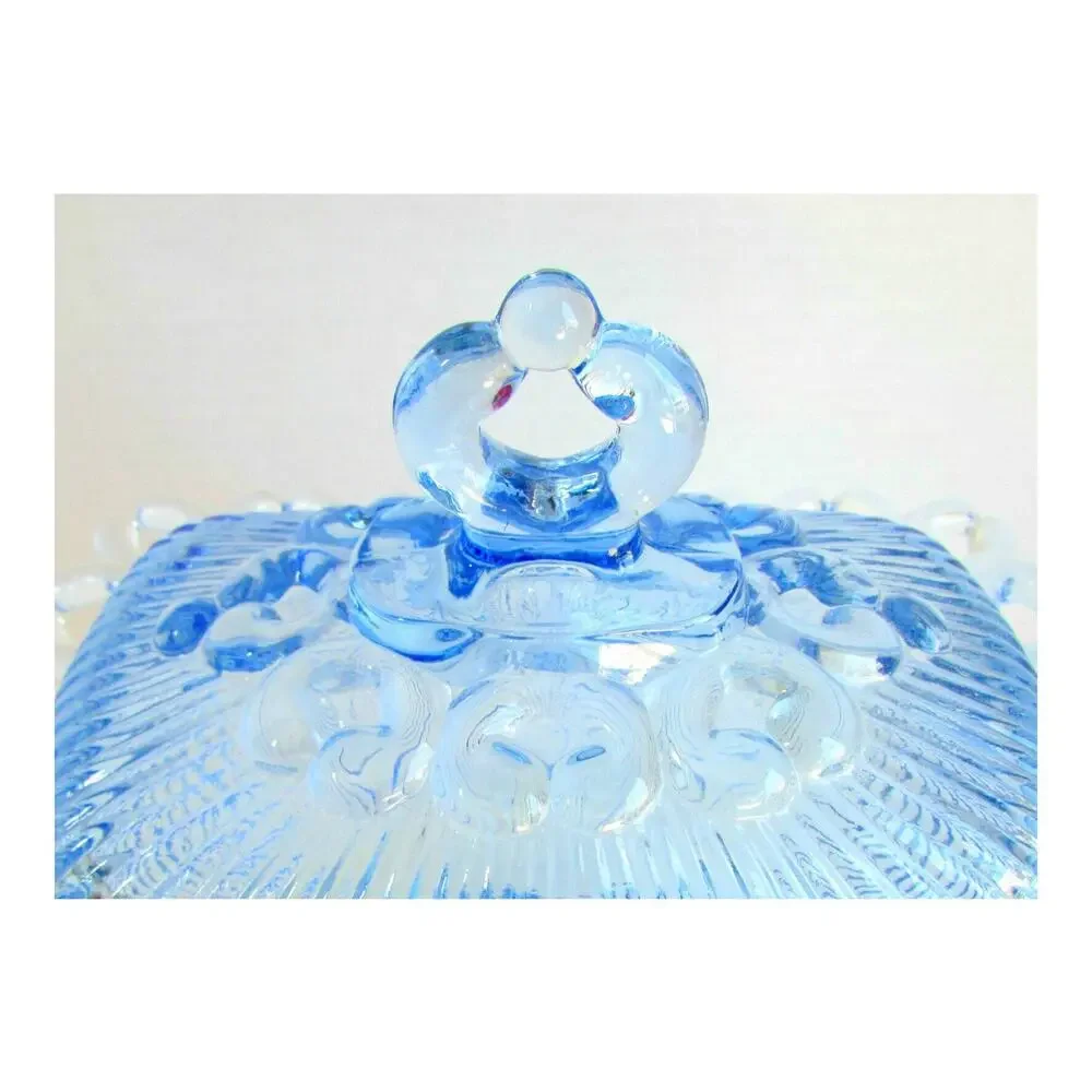 Ice Blue Glass Open Lace Edge Candy Dish Compote with Lid by Indiana Glass - Picture 2 of 5